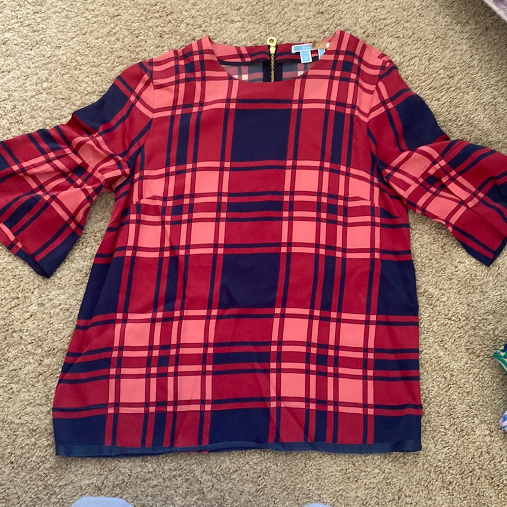 Red and blue window pane Draper James Top